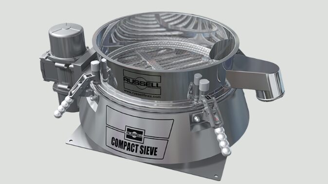 Russell Compact Sieve® with Russell Easy-Clean Magnetic Separator™ screening EV battery cathode powder for eliminating ferrous contaminations