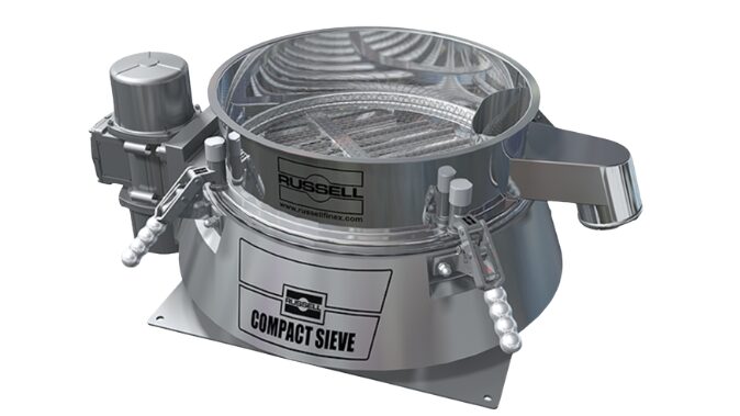 Russell Compact Sieve® with Russell Easy-Clean Magnetic Separator™ screening EV battery cathode powder for eliminating ferrous contaminations